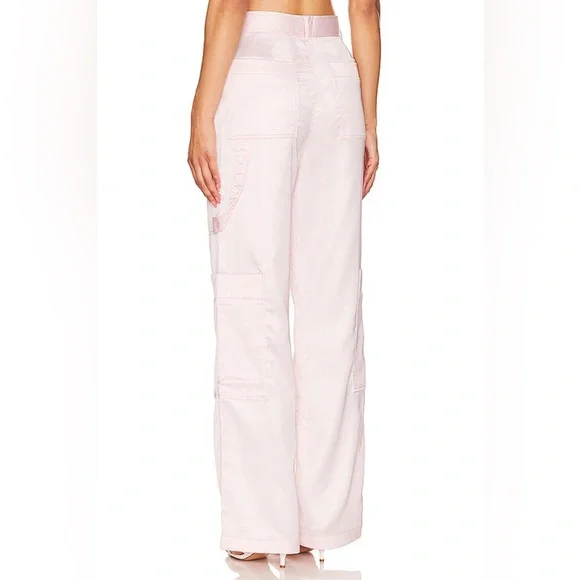 New NWT Bubish Lara Cargo Pant in Blush pink satin silk wide leg revolve - Picture 3 of 7